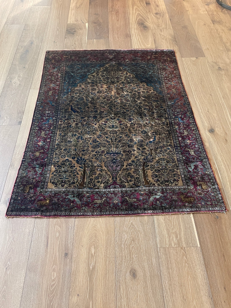 Antique Silk Kashan Prayer Rug (Late 19th Century)