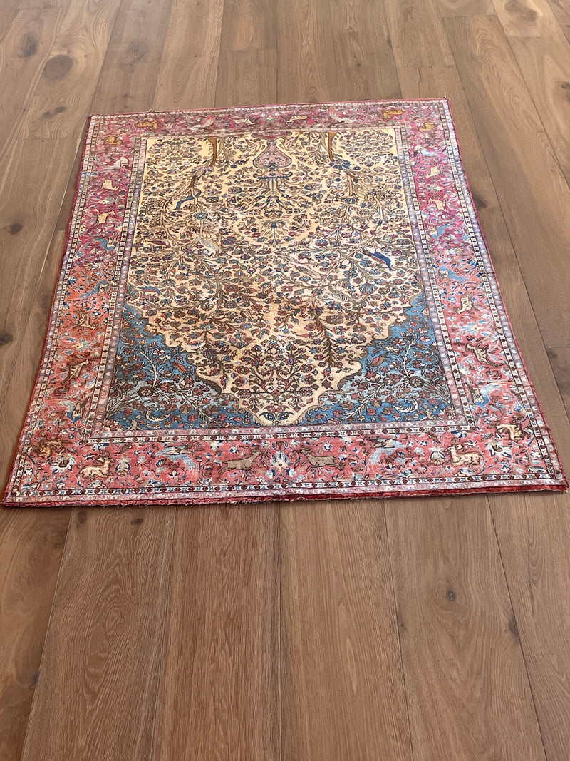 Antique Silk Kashan Prayer Rug (Late 19th Century)