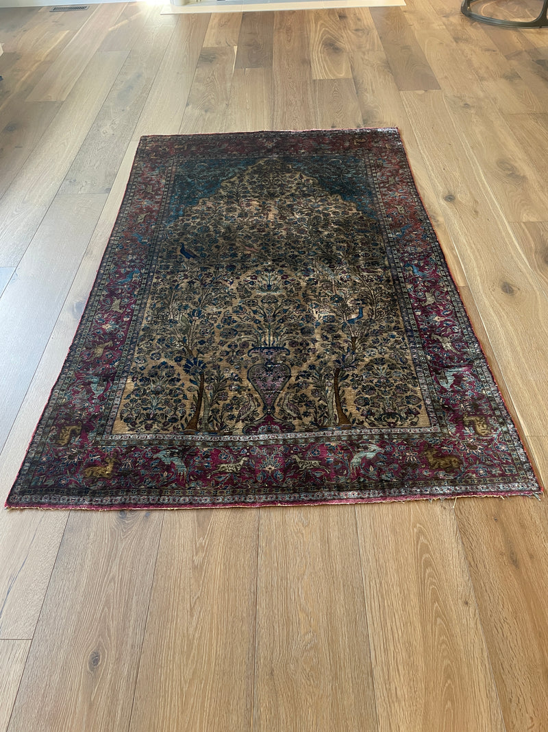 Antique Silk Kashan Prayer Rug (Late 19th Century)