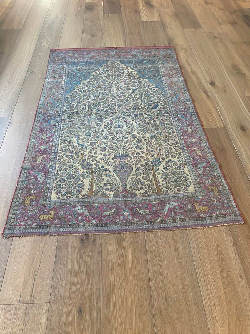 Antique Silk Kashan Prayer Rug (Late 19th Century)