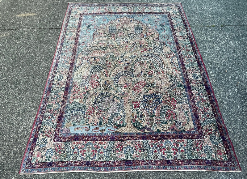 Antique Raver Kerman Tree of Life Persian Rug – Signed Arjomand Kermani
