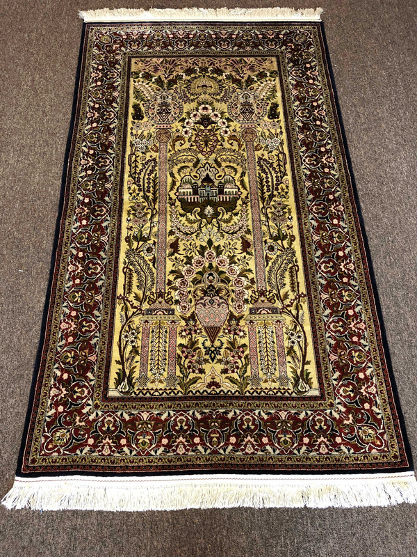 VINTAGE EGYPTIAN SILK RUG-MEHRAB DESIGN