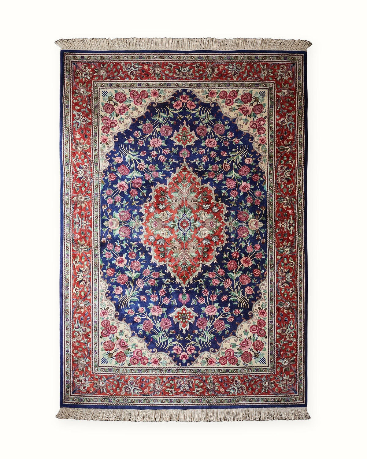 Vintage Silk Qom Persian Rug – Gol Farang Floral