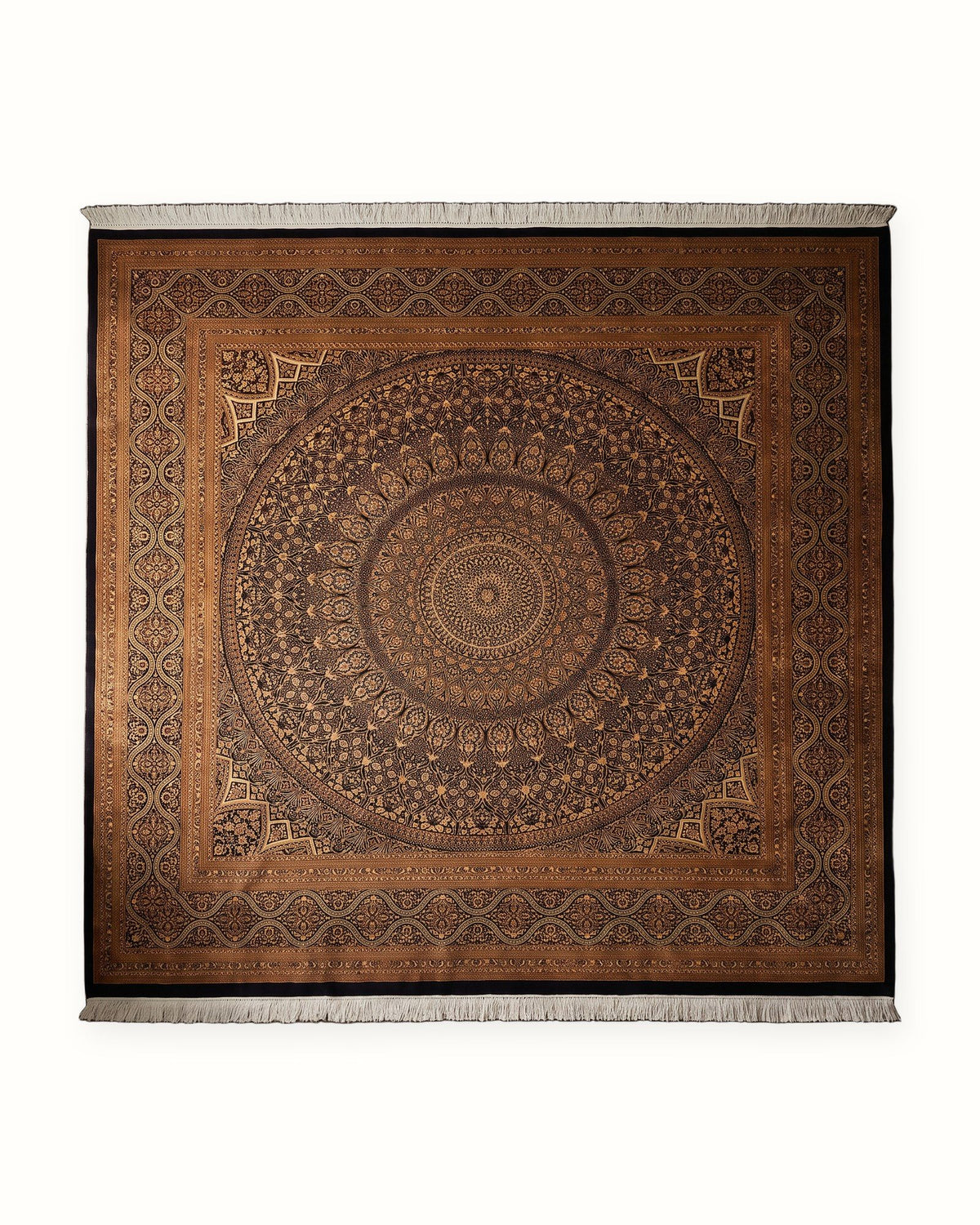 Square Vintage Silk Qom Persian Rug – Dome Design