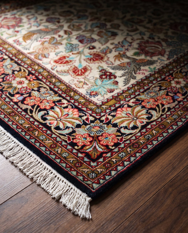 Vintage Silk Qom Persian Rug
