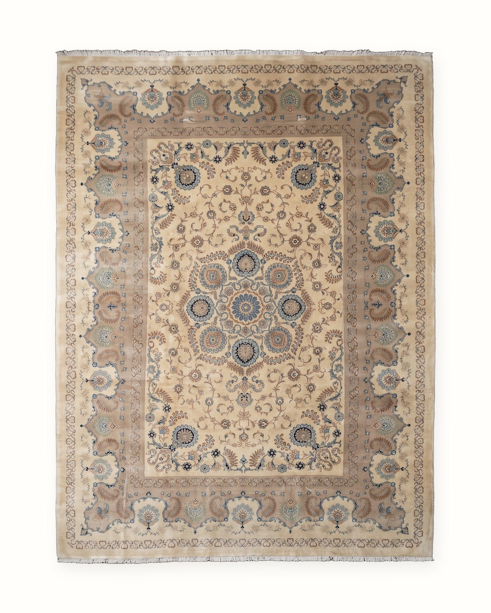 Antique Kashan Persian Carpet by Hosseini – Ivory Rosette Medallion, 10'2" x 13'9", whole rug