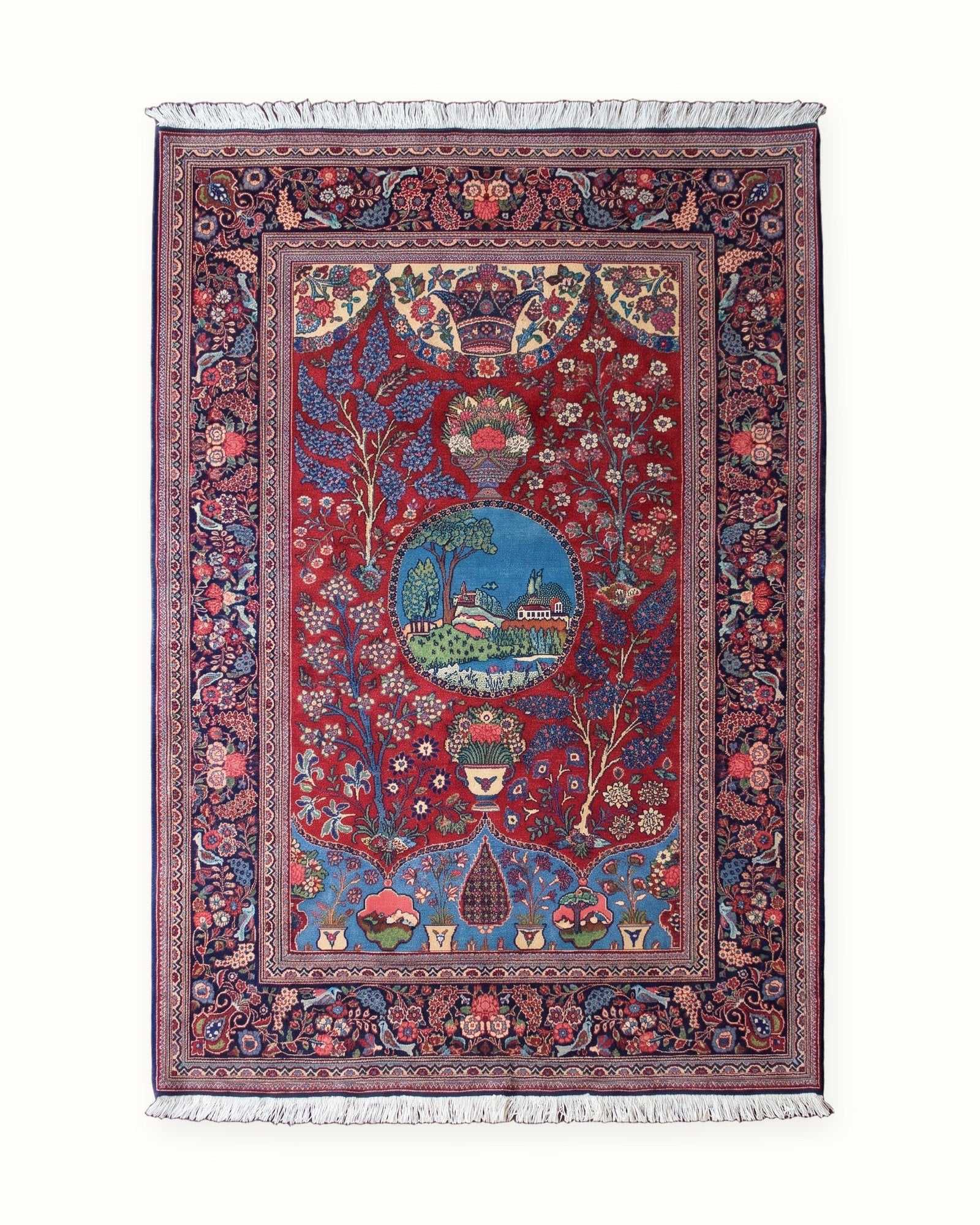 Pair of Antique Kork Kashan Garden Prayer Rugs, circa 1925–1935, whole rug