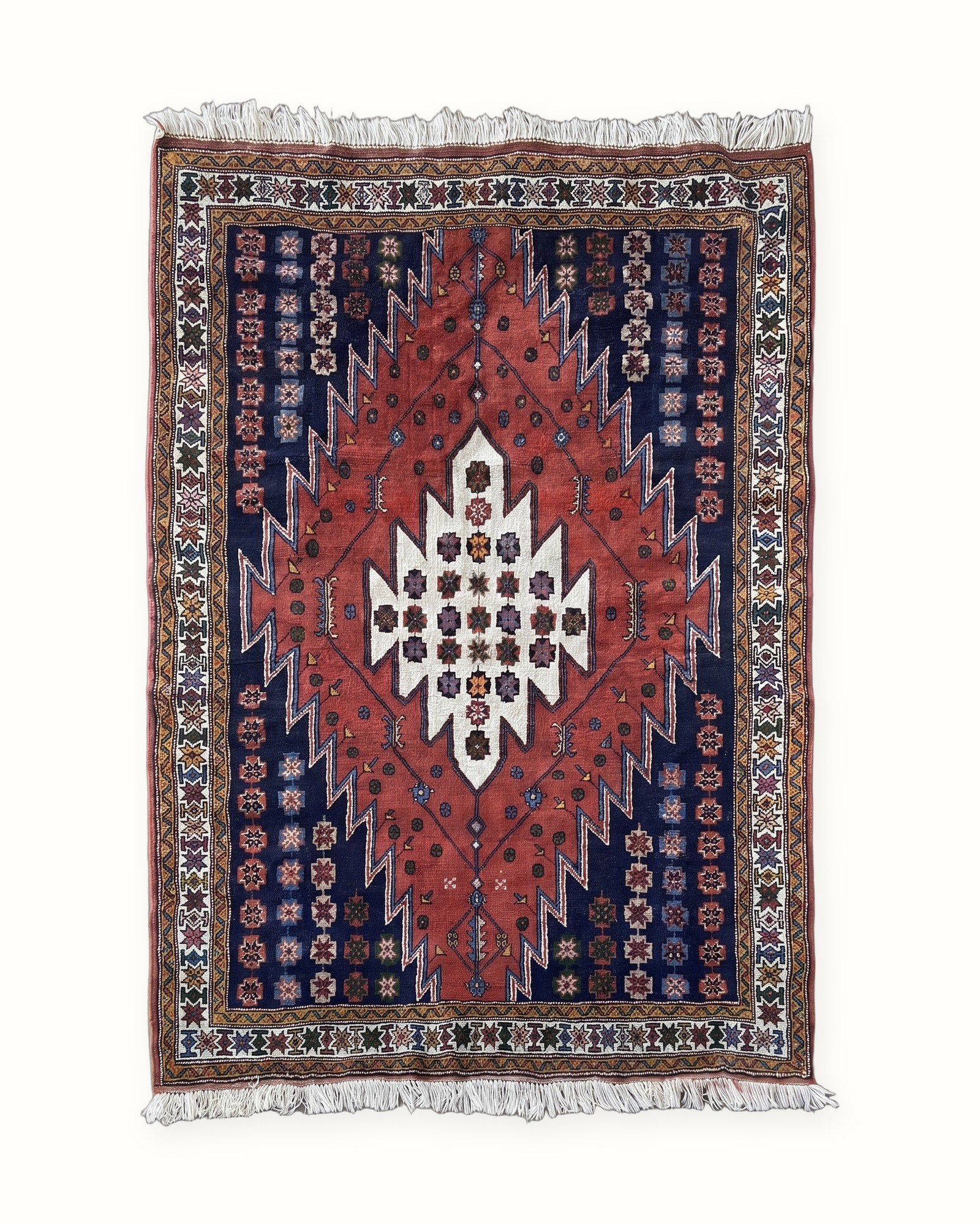 Persian Tribal Rug – Turkmen Region, Geometric Medallion, whole rug