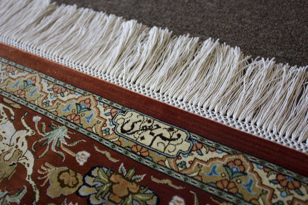 EXQUISITE QOM SILK HUNTING SCENE BY MASTER JAFARI
